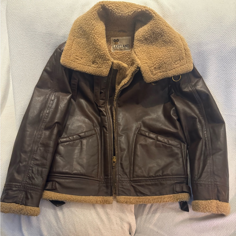 Vintage Lakeland Men’s Shearling Lined Bomber Jacket (Brown & tan)